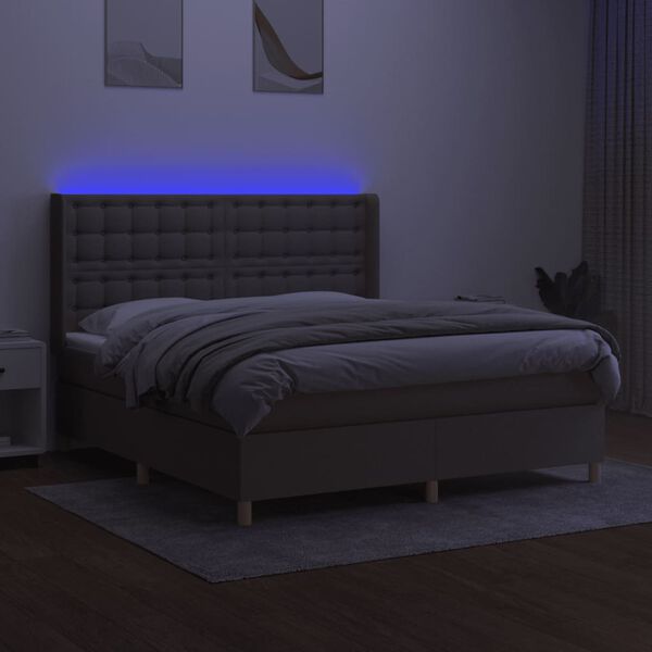 vidaXL Box spring postel s matrac&iacute; a LED taupe 180x200 cm textil