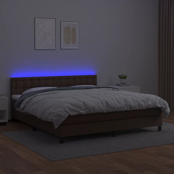 vidaXL Box spring postel s matrac&iacute; a LED hněd&aacute; 160x200 cm uměl&aacute; kůže
