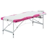 vidaXL Skládací masážní stůl se 3 zónami hliník bílý a růžový