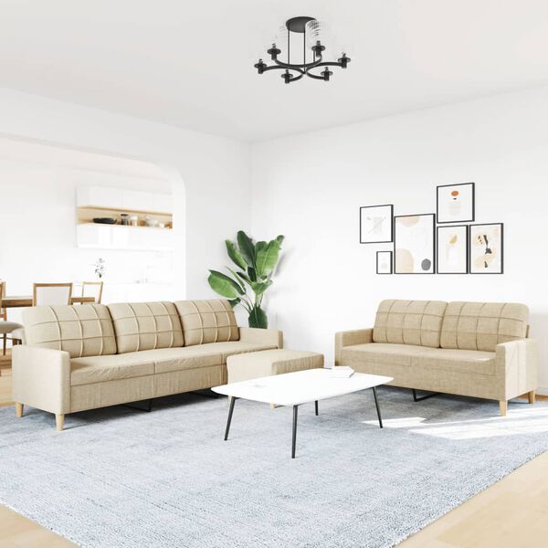 vidaXL 3dílná sedací souprava s podnožkou krémová textil