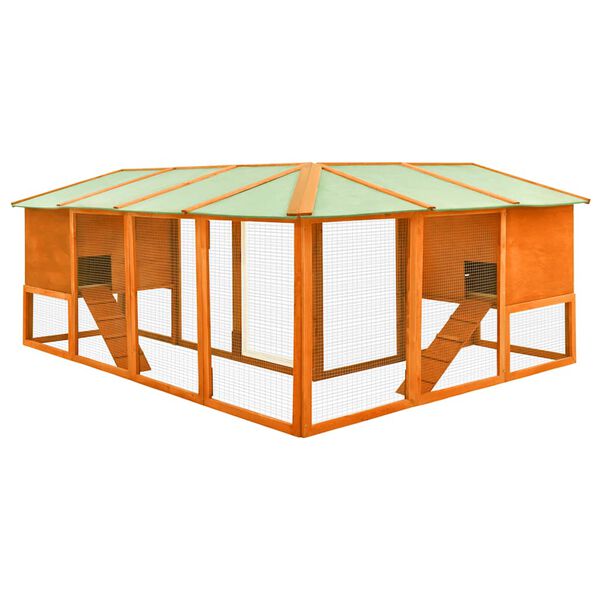 vidaXL Venkovní králíkárna s výběhem hnědá masivní jedlové dřevo