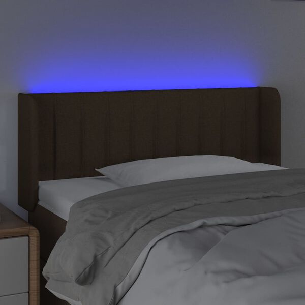vidaXL Čelo postele s LED tmavě hněd&eacute; 103 x 16 x 78/88 cm textil