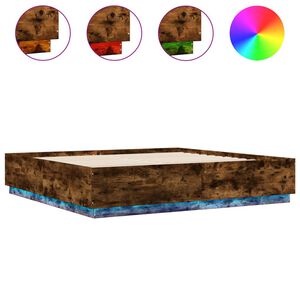 vidaXL R&aacute;m postele s LED osvětlen&iacute;m kouřov&yacute; dub 200 x 200 cm kompozit