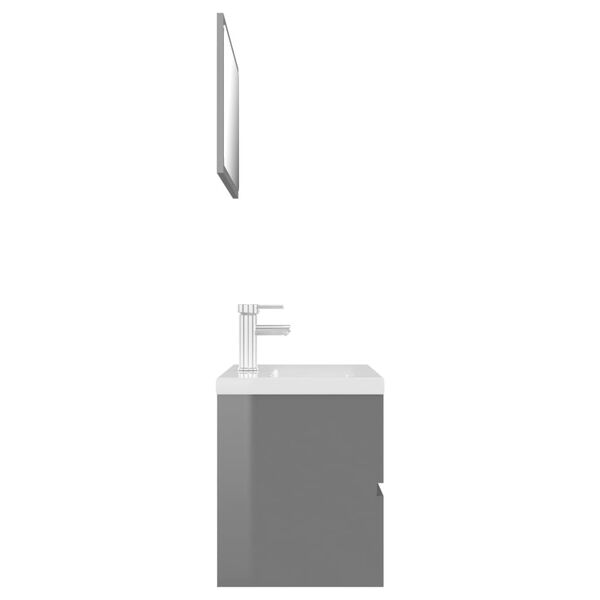 vidaXL Set koupelnov&eacute;ho n&aacute;bytku &scaron;ed&yacute; s vysok&yacute;m leskem dřevotř&iacute;ska