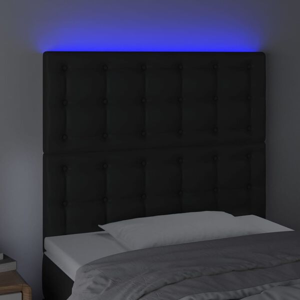 vidaXL Čelo postele s LED čern&eacute; 90x5x118/128 cm uměl&aacute; kůže