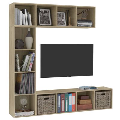 vidaXL 3dílná TV skříňka a knihovna sonoma dub 180 x 30 x 180 cm