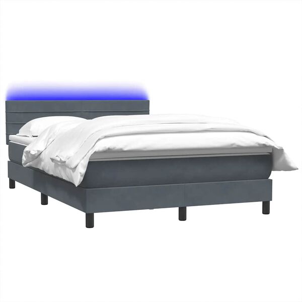 vidaXL Box spring postel s matrac&iacute; a LED tmavě &scaron;ed&aacute; 140x220 cm samet