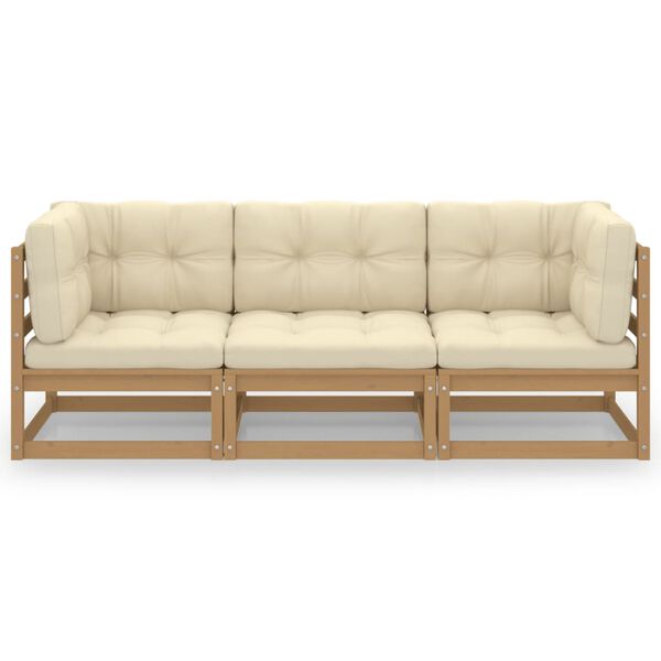 vidaXL 3m&iacute;stn&aacute; zahradn&iacute; pohovka s podu&scaron;kami masivn&iacute; borovice