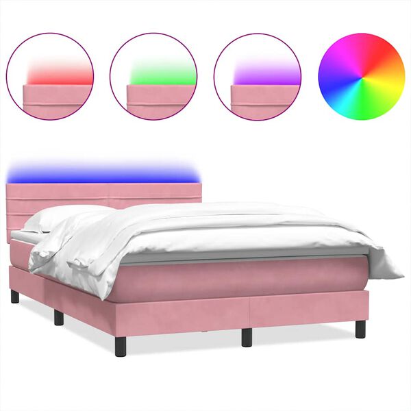 vidaXL Box spring postel s matrac&iacute; a LED růžov&aacute; 160x210 cm samet