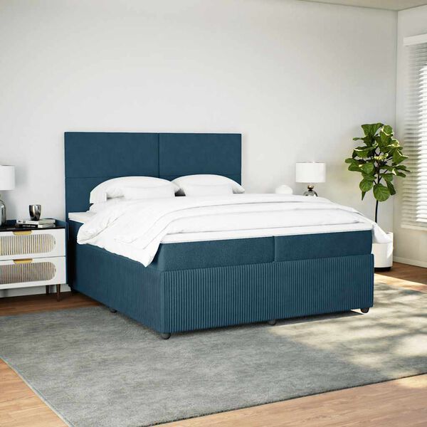 vidaXL Box spring postel s matrac&iacute; tmavě modr&aacute; 200x200 cm samet