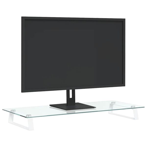 vidaXL Stojan na monitor b&iacute;l&yacute; 80 x 35 x 8 cm tvrzen&eacute; sklo a kov