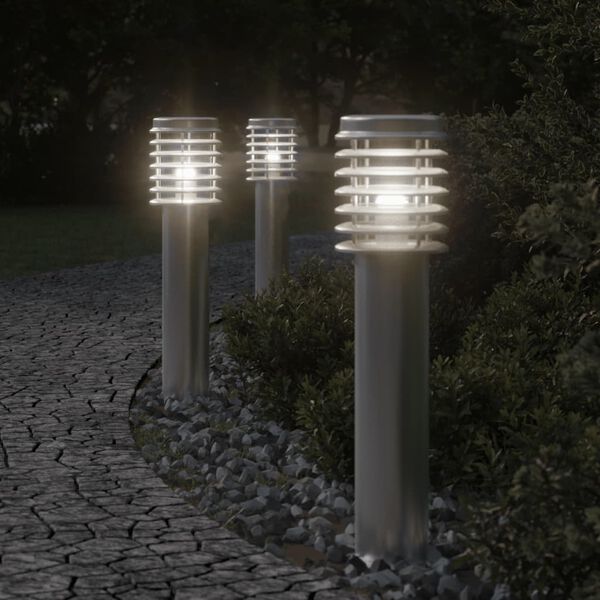 vidaXL Venkovn&iacute; stojac&iacute; lampy 3 ks stř&iacute;brn&eacute; 60 cm nerezov&aacute; ocel