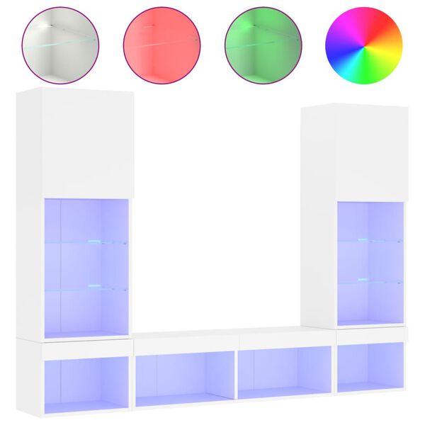 vidaXL 5dílná obývací stěna s LED osvětlením bílá kompozitní dřevo