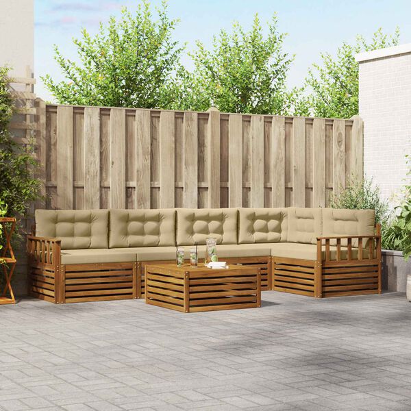 vidaXL Venkovn&iacute; pohovkov&aacute; souprava 6 pcs Přirozen&aacute; a B&eacute;žov&aacute;