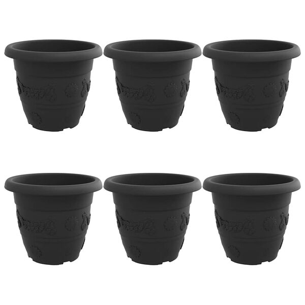 vidaXL Kulat&yacute; květin&aacute;č 6 pcs Čern&aacute; &Oslash; 26 x 21.5 cm Plast