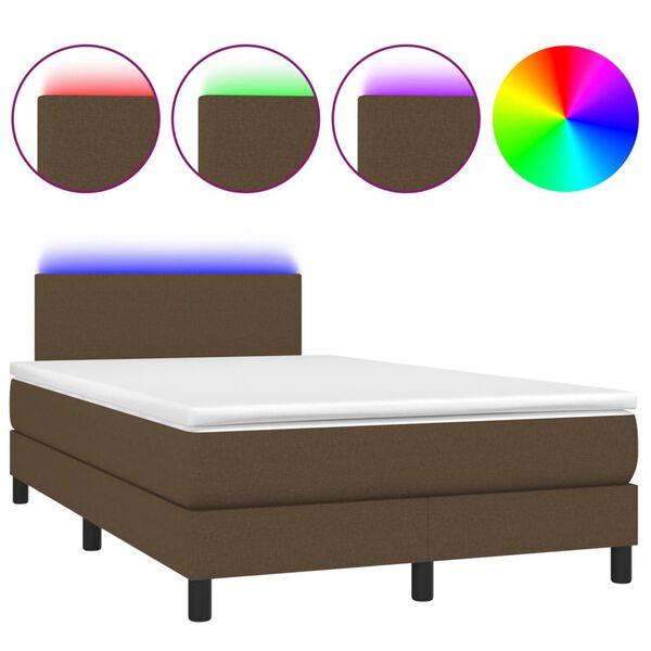 vidaXL Box spring postel s matrac&iacute; a LED tmavě hněd&aacute; 120x200 cm textil