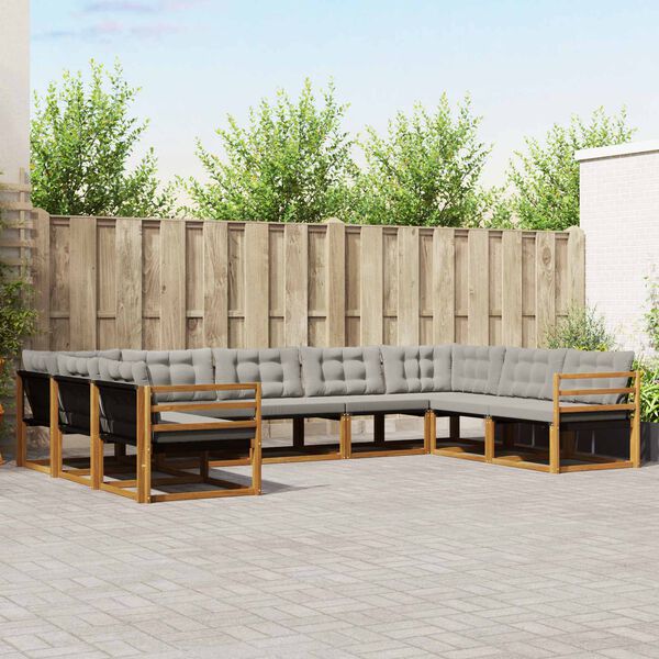 vidaXL Venkovn&iacute; pohovkov&aacute; souprava 9 pcs Př&iacute;rodn&iacute; a světle &scaron;ed&aacute;