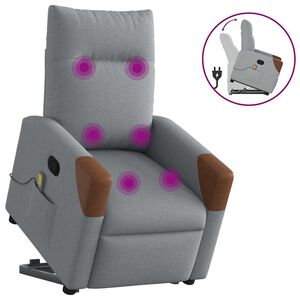vidaXL Zvedac&iacute; mas&aacute;žn&iacute; polohovac&iacute; křeslo světle &scaron;ed&eacute; textil