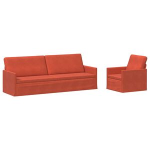 vidaXL Set pohovek 2 pcs Červen&aacute; oranžov&aacute; Žebrovan&aacute; l&aacute;tka