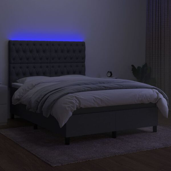 vidaXL Box spring postel s matrac&iacute; a LED tmavě &scaron;ed&aacute; 140x190 cm textil