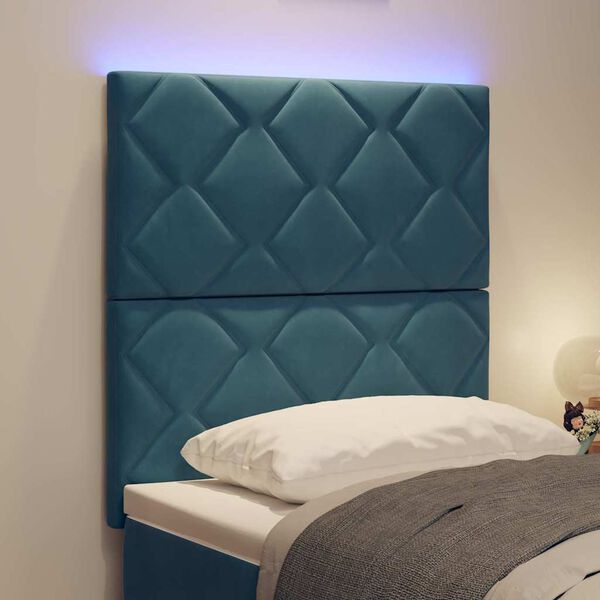 vidaXL LED hlavov&aacute; deska Tmavě modr&aacute; 80 cm Uměl&aacute; kůže