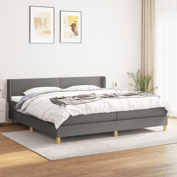 vidaXL Box spring postel s matrací tmavě šedá 200x200 cm textil
