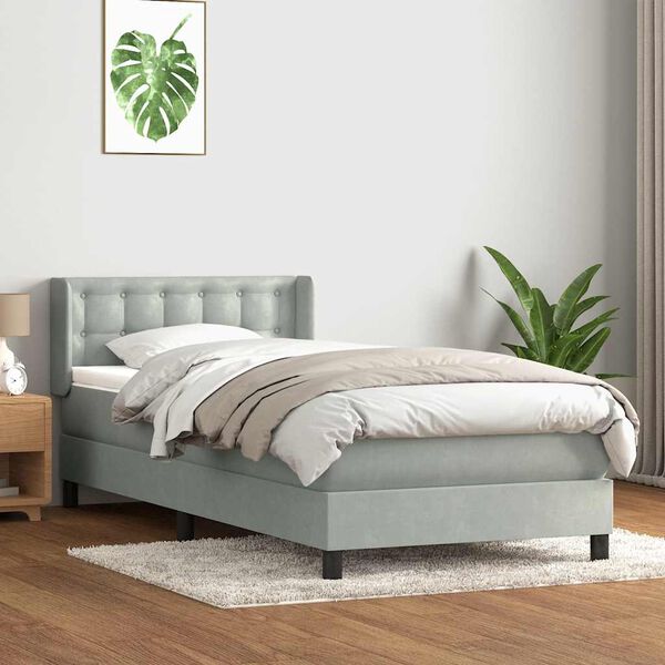 vidaXL Box Spring Postel s matrac&iacute; Světle &scaron;ed&aacute; 90x220 cm Samet