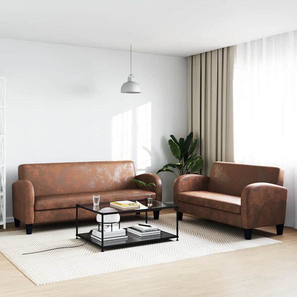 vidaXL Sedací souprava 2dílná umělý semiš hnědá