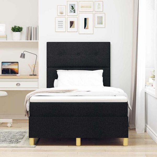 vidaXL LED box pružinov&aacute; postel s matrac&iacute; Čern&aacute; 120 x 190 cm textil