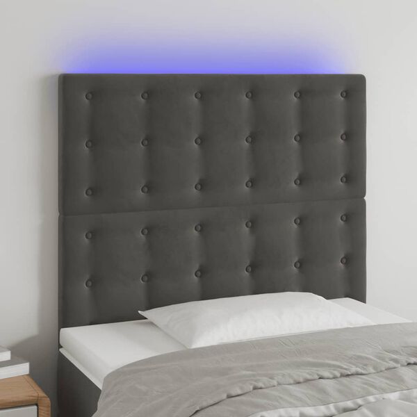 vidaXL Čelo postele s LED tmavě &scaron;ed&eacute; 100x5x118/128 cm samet