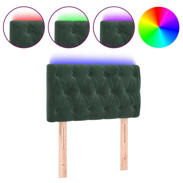 vidaXL Čelo postele s LED tmavě zelen&eacute; 80 x 7 x 78/88 cm samet