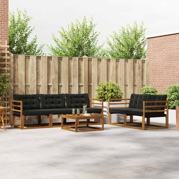 vidaXL Venkovn&iacute; pohovkov&aacute; souprava s pol&scaron;t&aacute;řem 6 pcs Přirozen&aacute; a čern&aacute;