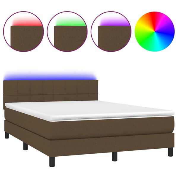 vidaXL Box spring postel s matrac&iacute; a LED tmavě hněd&aacute; 140x200 cm textil