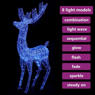 vidaXL XXL Akrylový vánoční sob 250 LED 180 cm modré světlo