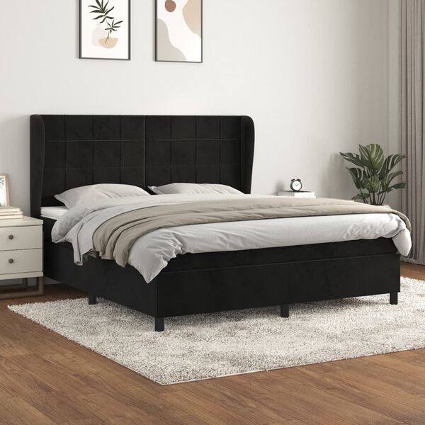 vidaXL Box spring postel s matrac&iacute; čern&aacute; 160x200 cm samet