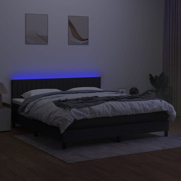 vidaXL Box spring postel s matrac&iacute; a LED čern&aacute; 180x200 cm textil