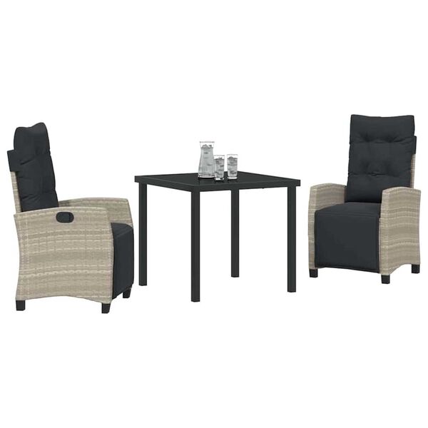 vidaXL Zahradní jídelní souprava 3 pcs Světle šedá polyratan