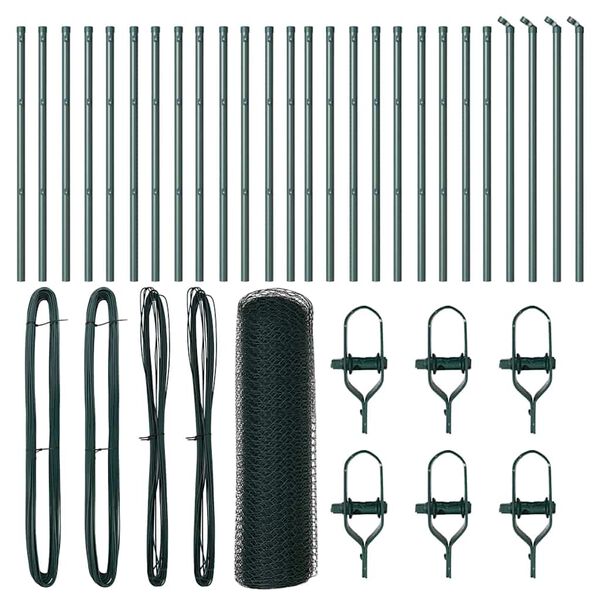 vidaXL Plotov&yacute; sloupek. Zelen&aacute; 50 x 0,4 m (25 mm pletivo) Ocel a PVC