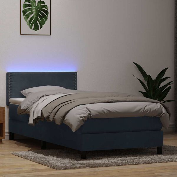 vidaXL Box spring postel s matrac&iacute; a LED tmavě &scaron;ed&aacute; 80x210 cm samet