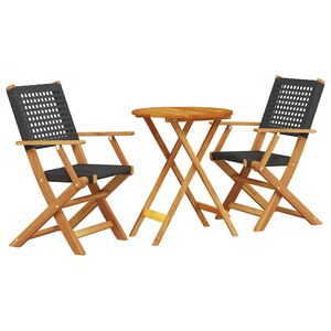 vidaXL 3d&iacute;ln&yacute; bistro set čern&yacute; polyratan a masivn&iacute; dřevo