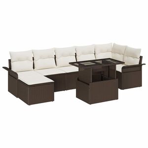 vidaXL Sada zahradn&iacute;ch pohovek s pol&scaron;t&aacute;řem 8 pcs Hněd&aacute; Poly ratan