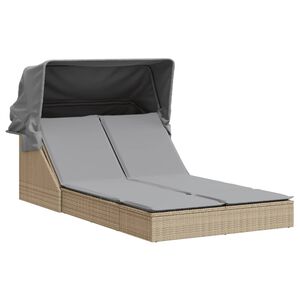 vidaXL Dvojit&eacute; zahradn&iacute; leh&aacute;tko se stř&iacute;&scaron;kou a podu&scaron;ky b&eacute;žov&eacute; polyratan