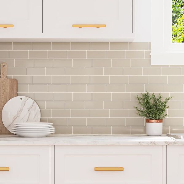 vidaXL Subway dlaždice 10 pcs Béžová 29.4 x 21.4 cm Polyuretan a PET