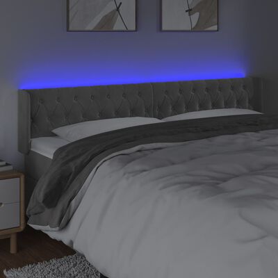 vidaXL Čelo postele s LED světle šedé 183 x 16 x 78/88 cm samet