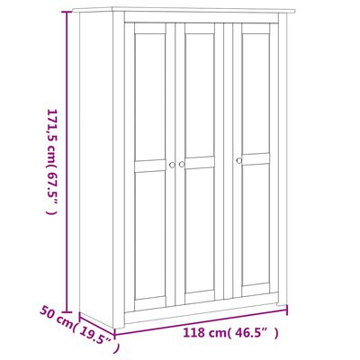 vidaXL Šatní skříň se 3 dveřmi bílá 118x50x171,5 cm borovice Panama