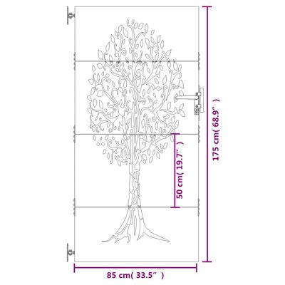 vidaXL Zahradní branka 85 x 175 cm cortenová ocel Strom