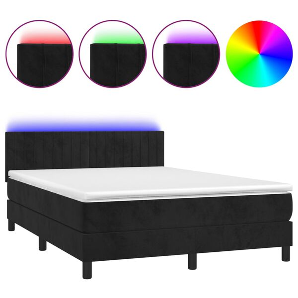 vidaXL Box spring postel s matrac&iacute; a LED čern&aacute; 140x200 cm samet