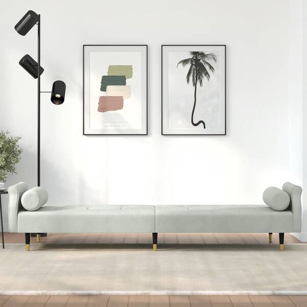 vidaXL Rozkl&aacute;dac&iacute; pohovka s podu&scaron;kami světle &scaron;ed&aacute; samet