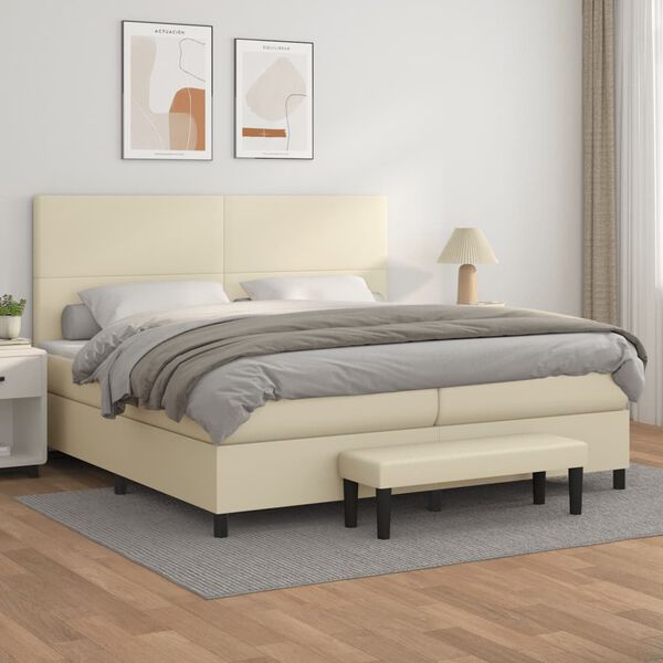 vidaXL Box spring postel s matrac&iacute; kr&eacute;mov&aacute; 200x200 cm uměl&aacute; kůže