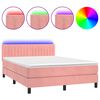 vidaXL Box spring postel s matrac&iacute; a LED růžov&aacute; 140x200 cm samet